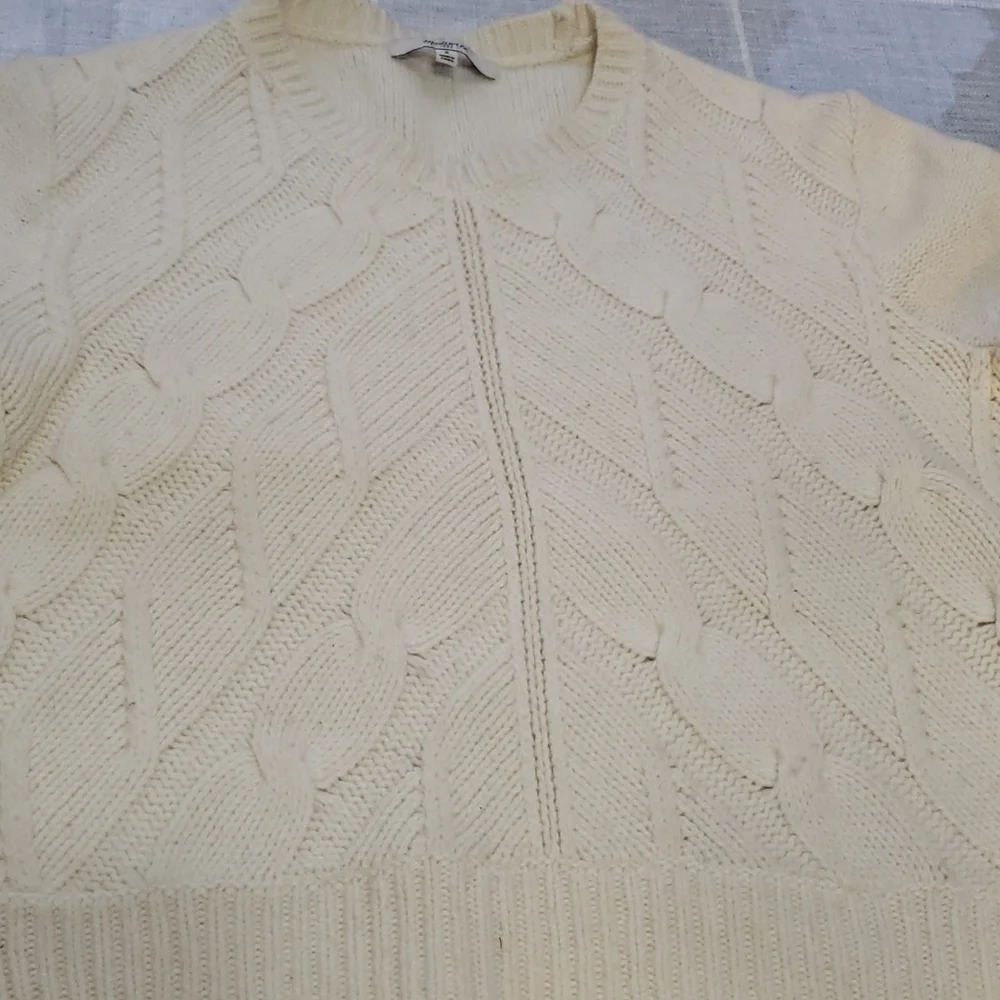 Madewell Women Cream Chevron Merino Knit Crop Long Sleeve Pullover Size S